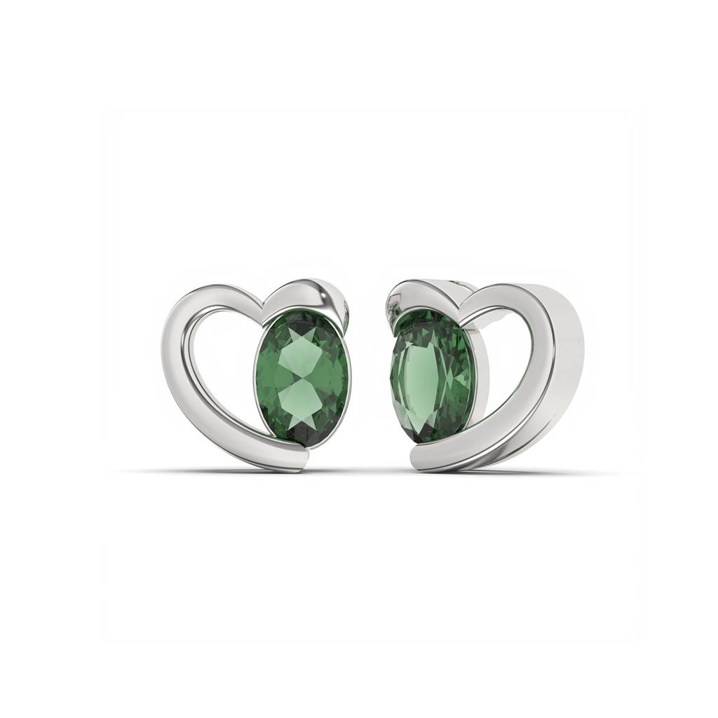 Silver Green Emerald Heart Love Stud : ZLE-1071