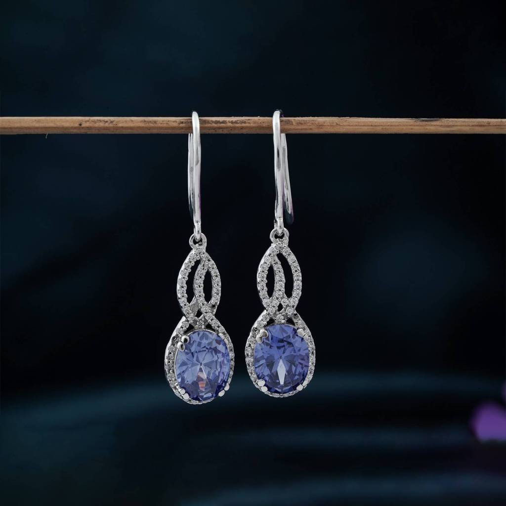Silver Blue Night Dangle Earrings : ZLE-1075
