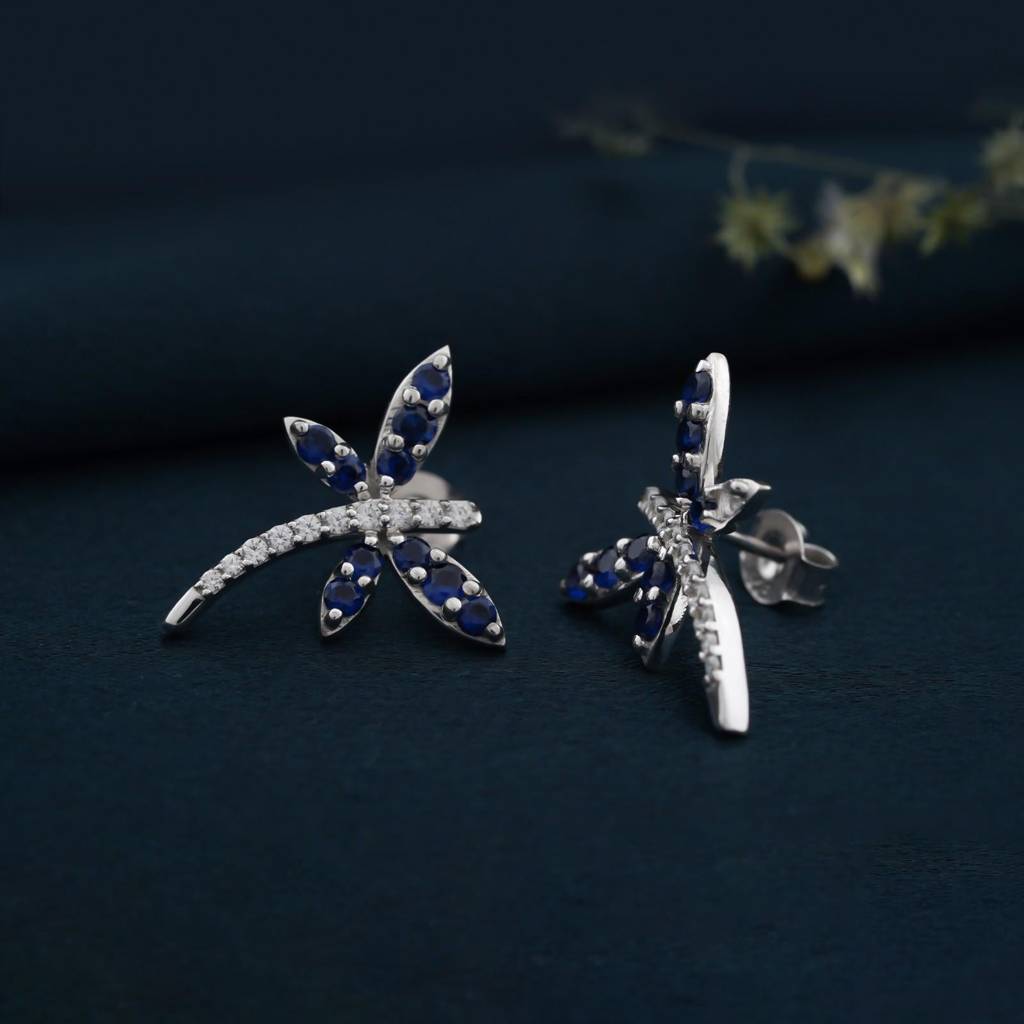 Silver Dragonfly Mini Stud Earrings : ZLE-1076