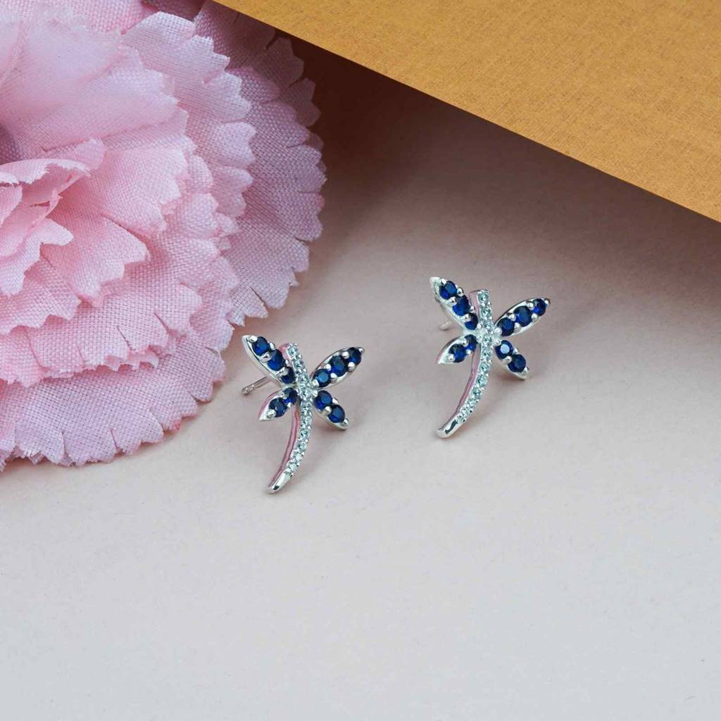 Silver Dragonfly Mini Stud Earrings : ZLE-1076