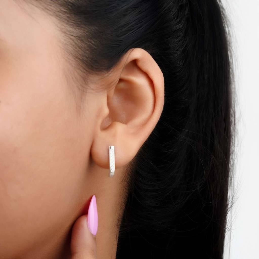 Silver Sculpted Minimalist Stud Earrings : ZLE-1079