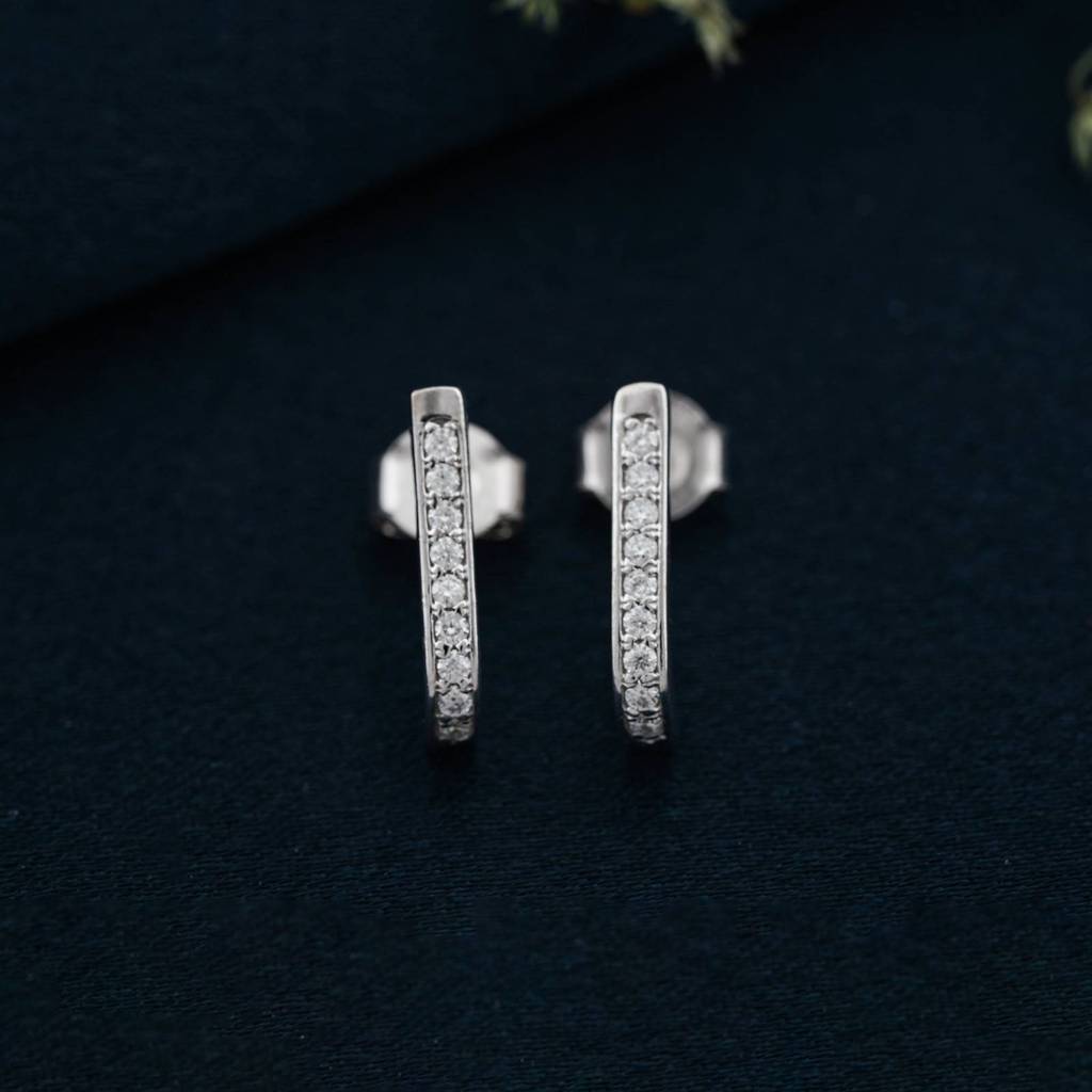 Silver Sculpted Minimalist Stud Earrings : ZLE-1079