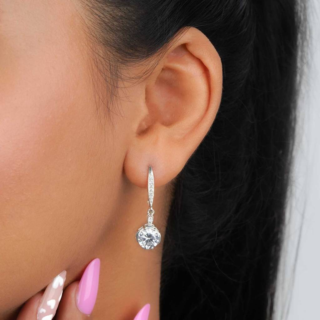 Silver Solitaire Classic Drop Earrings : ZLE-1080