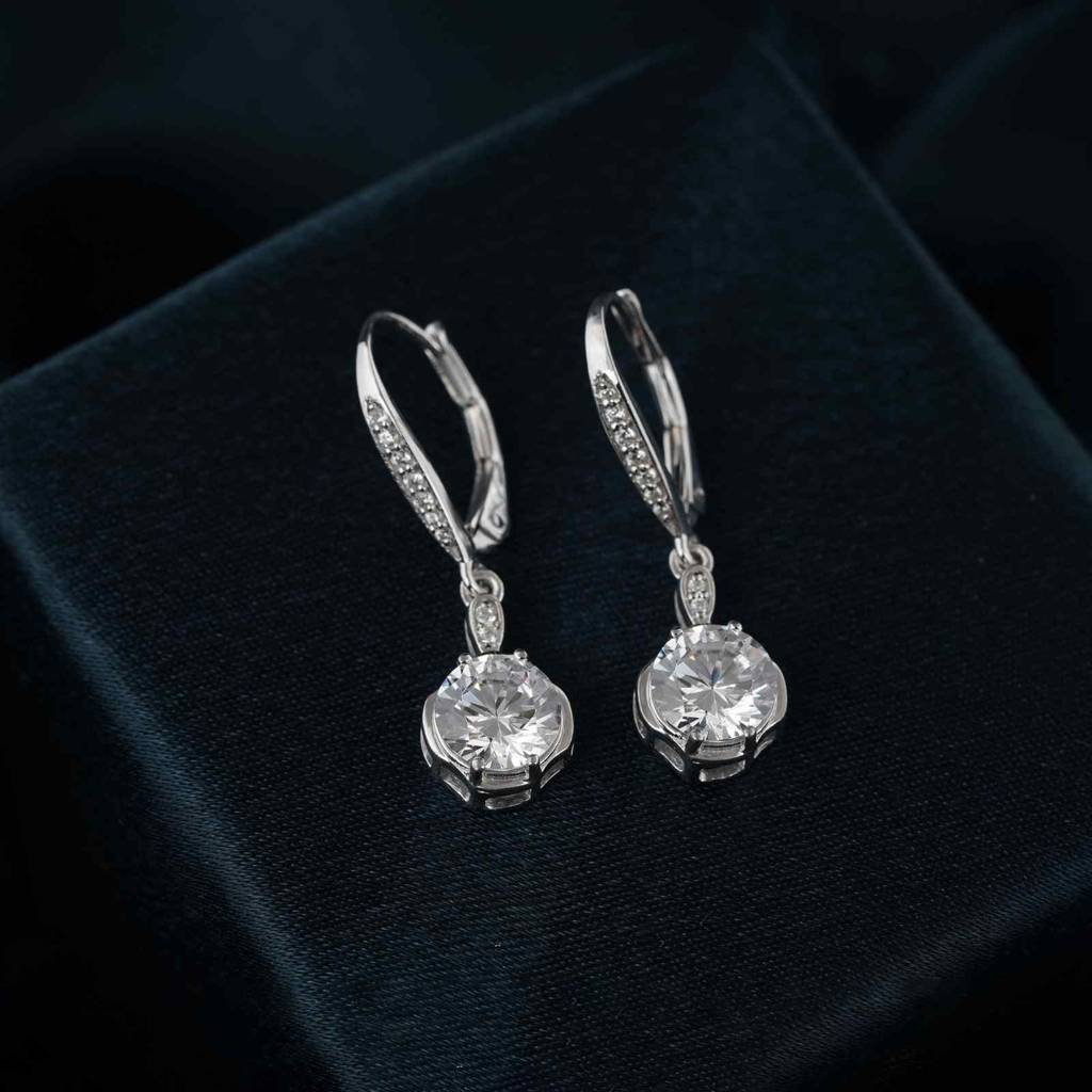Silver Solitaire Classic Drop Earrings : ZLE-1080