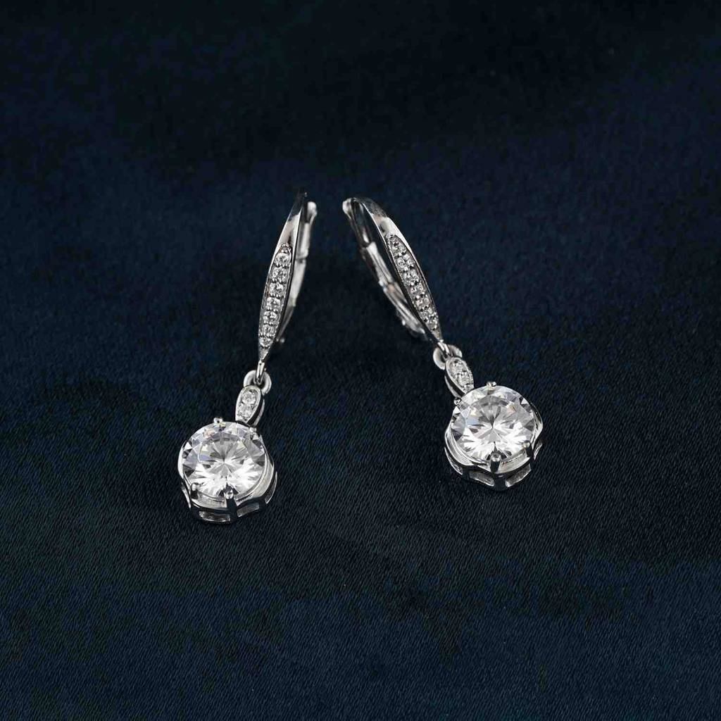 Silver Solitaire Classic Drop Earrings : ZLE-1080