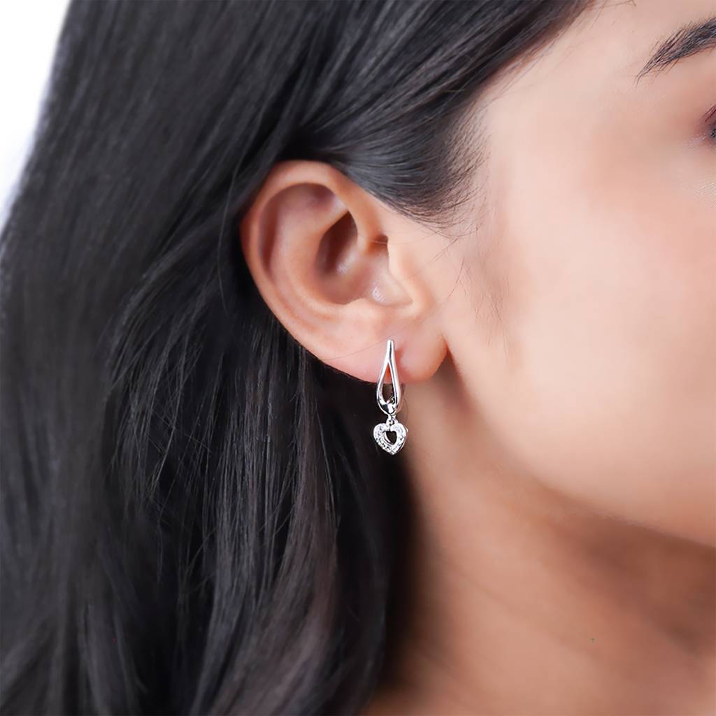 Sterling Silver Heart Drop Gold Earrings : ZLE-1082