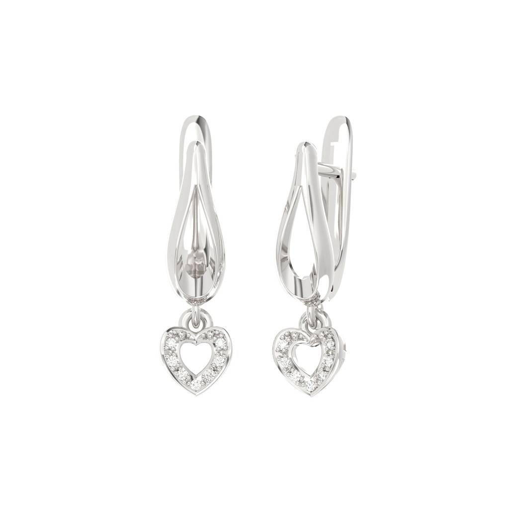 Sterling Silver Heart Drop Gold Earrings : ZLE-1082