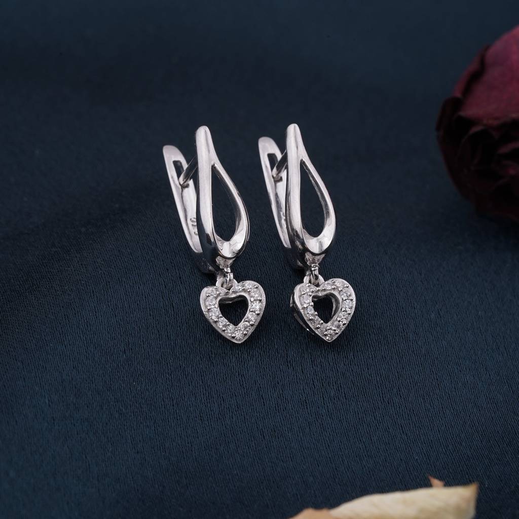Sterling Silver Heart Drop Gold Earrings : ZLE-1082