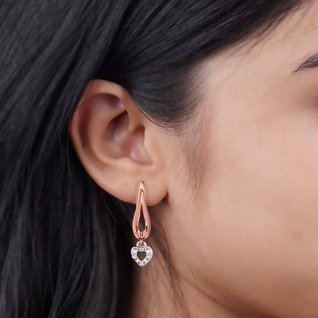 Two Tone Heart Drop Rose Gold Earrings : ZLE-1082TT