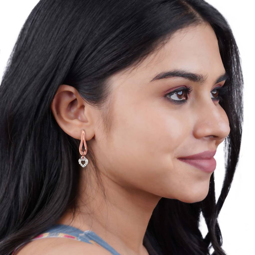 Two Tone Heart Drop Rose Gold Earrings : ZLE-1082TT