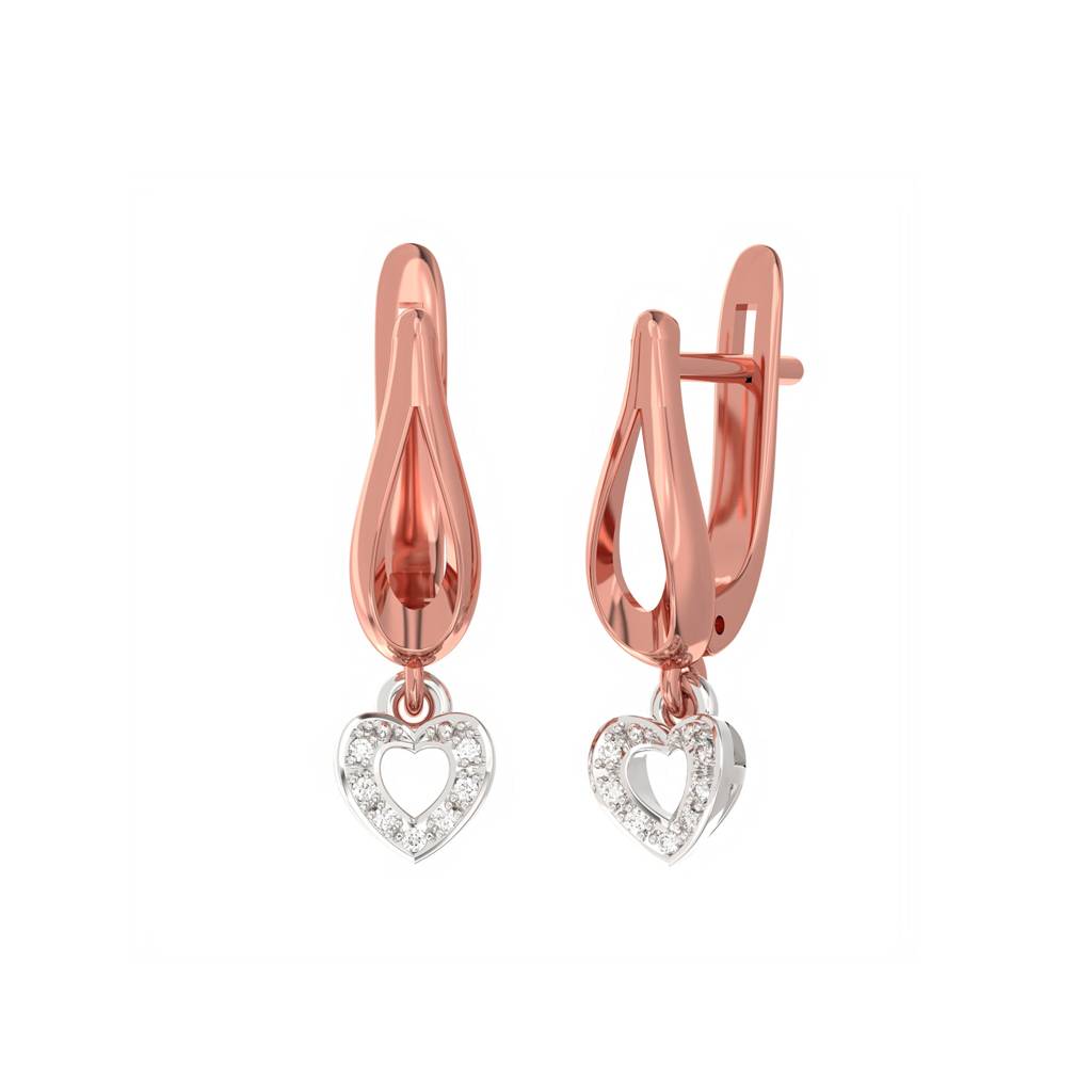 Two Tone Heart Drop Rose Gold Earrings Two Tone Heart Drop Rose