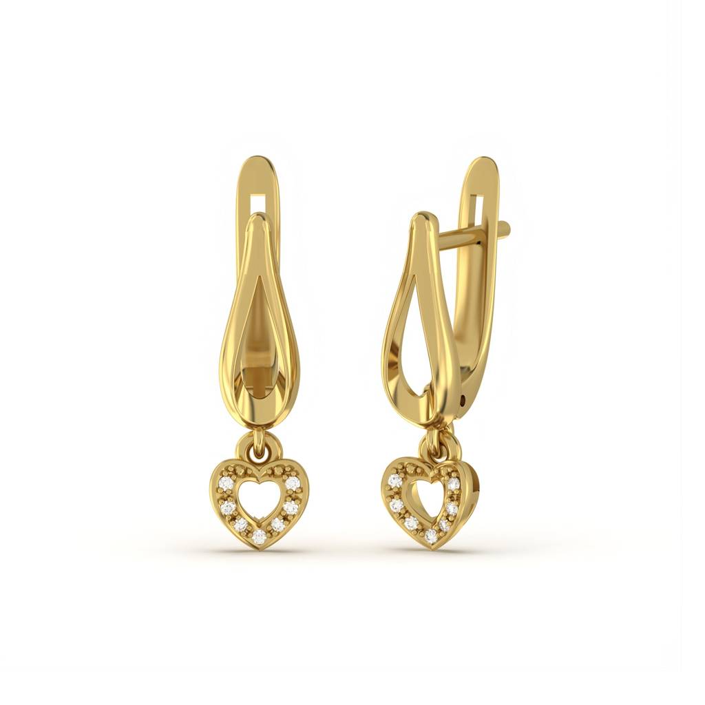 Golden Heart Drop Gold Earrings : ZLE-1082Y