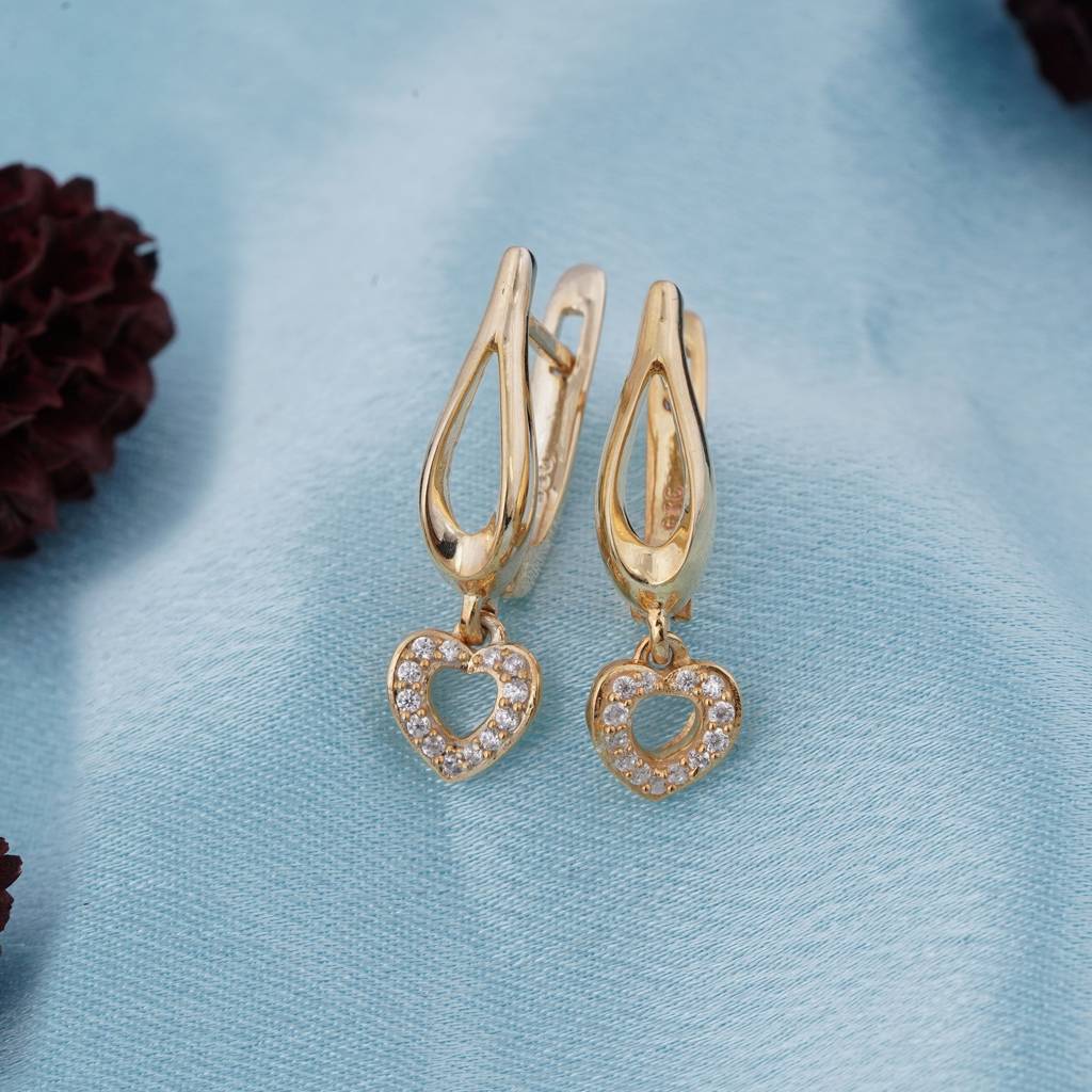 Golden Heart Drop Gold Earrings : ZLE-1082Y