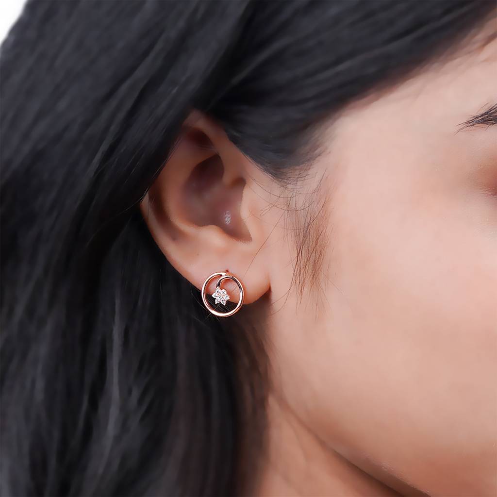 Rose Gold Circle Casual Flower Stud Earrings : ZLE-1085R