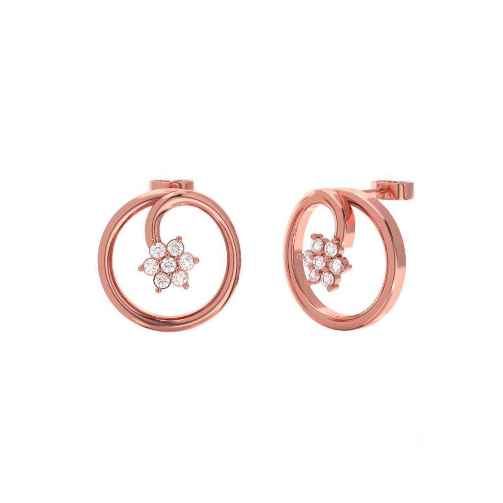 Rose Gold Circle Casual Flower Stud Earrings : ZLE-1085R