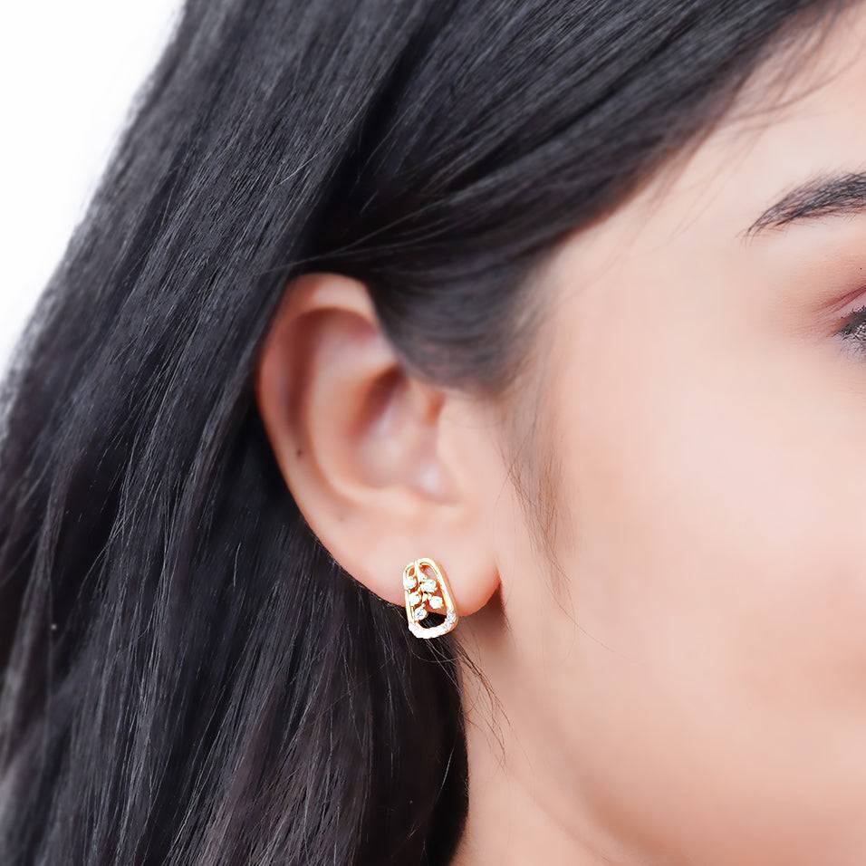 Golden Minimalist Floral Gold Stud Earrings : ZLE-1087