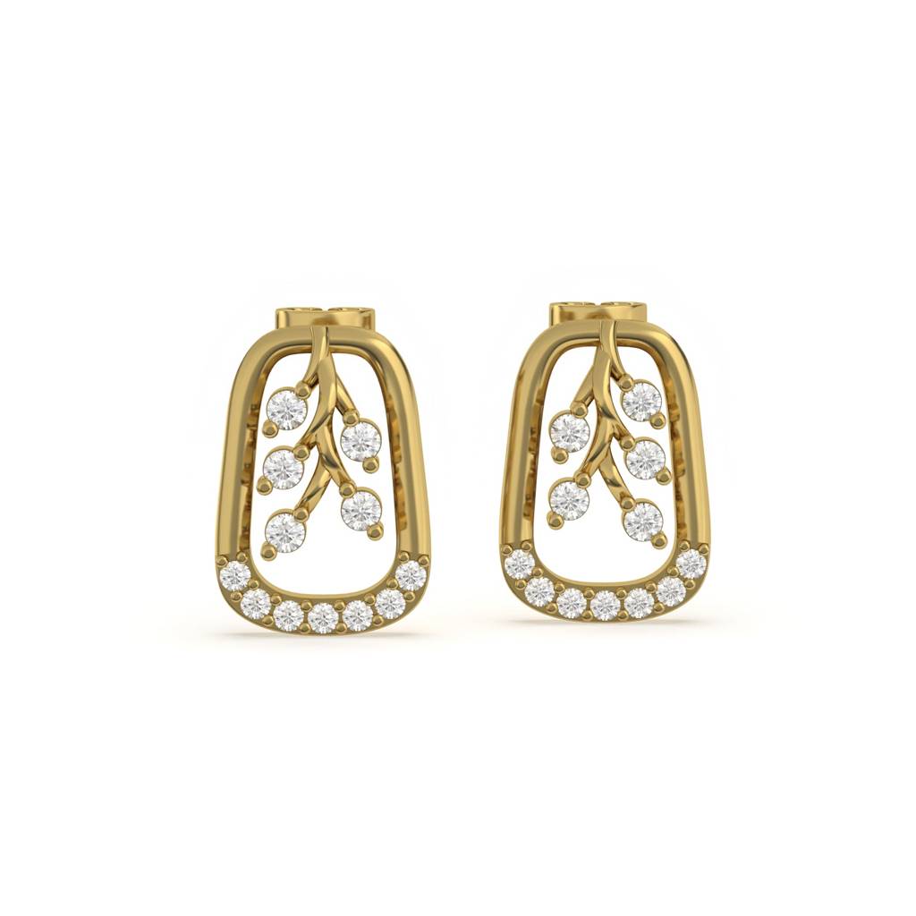 Golden Minimalist Floral Gold Stud Earrings : ZLE-1087