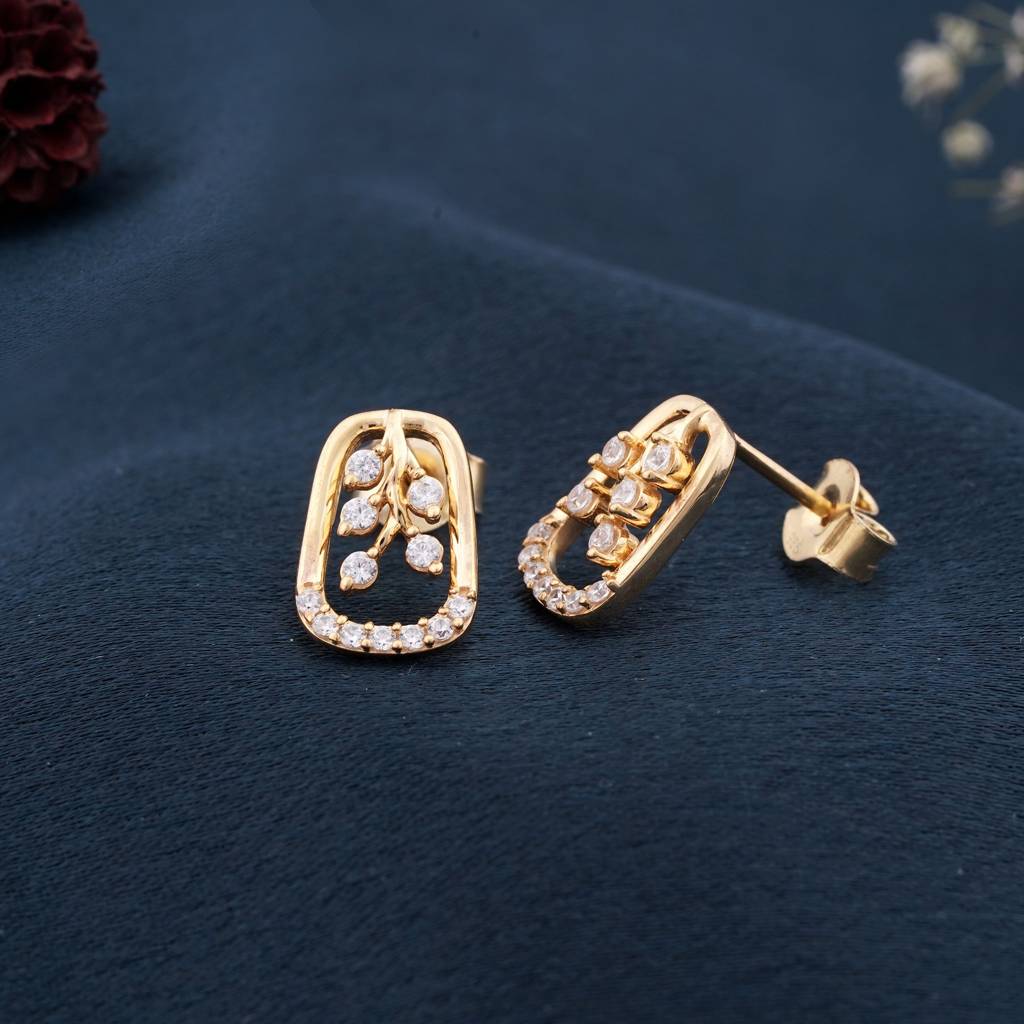 Golden Minimalist Floral Gold Stud Earrings : ZLE-1087