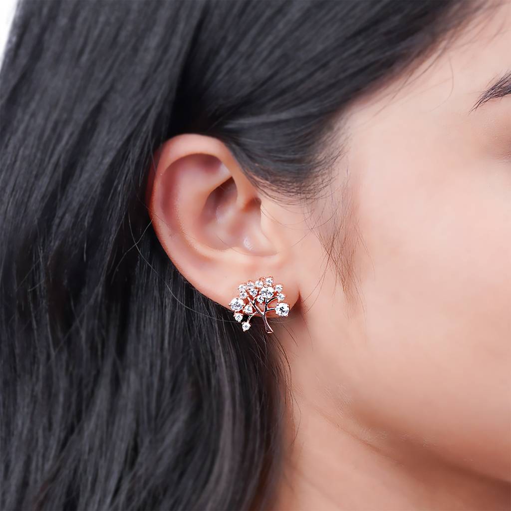 Rose Gold Dainty Tree Stud Earrings : ZLE-1088R