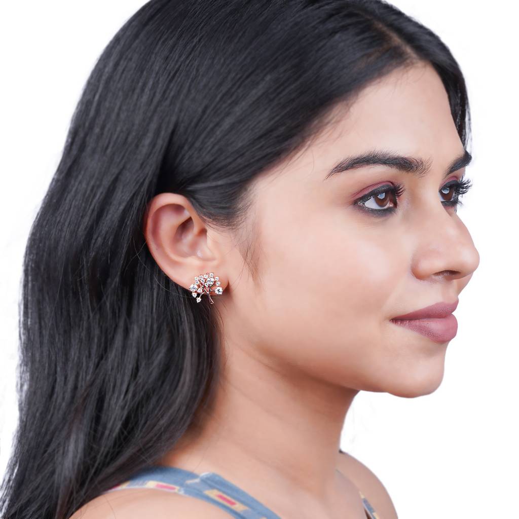 Rose Gold Dainty Tree Stud Earrings : ZLE-1088R