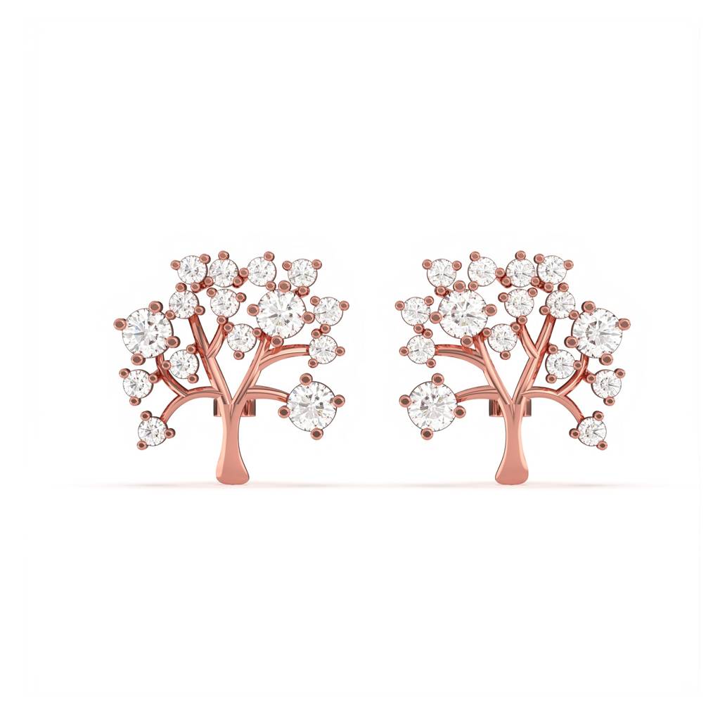 Rose Gold Dainty Tree Stud Earrings : ZLE-1088R