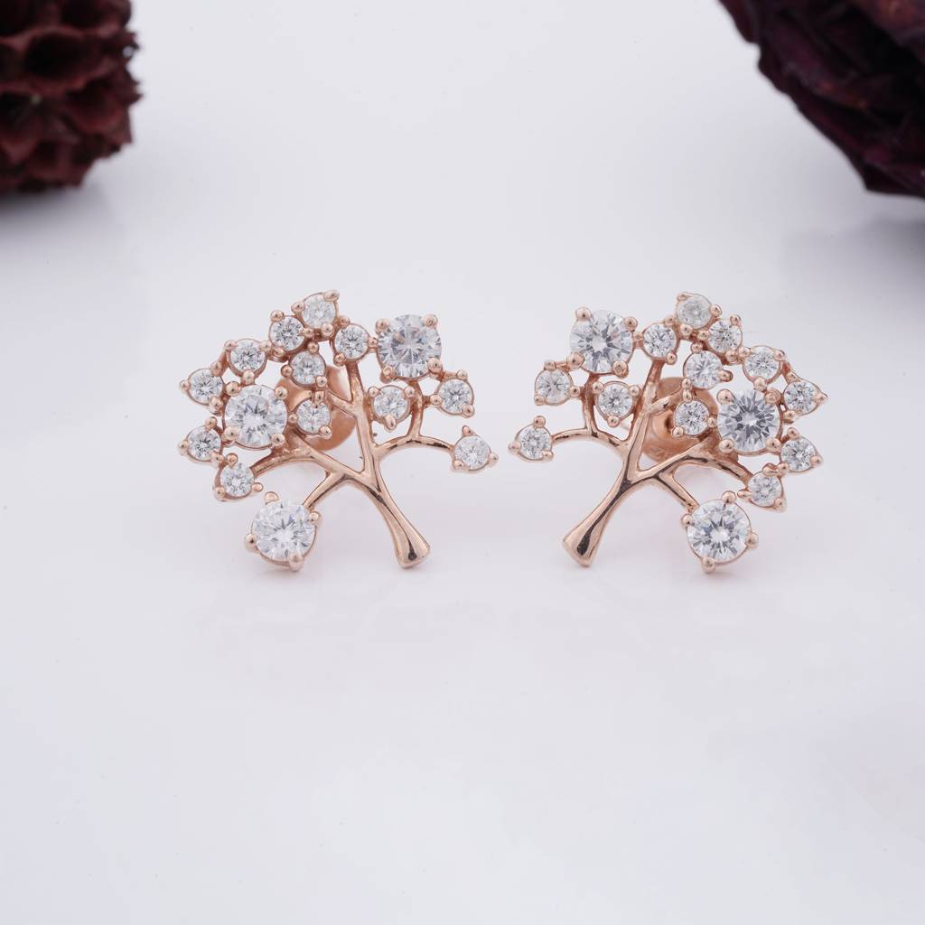 Rose Gold Dainty Tree Stud Earrings : ZLE-1088R