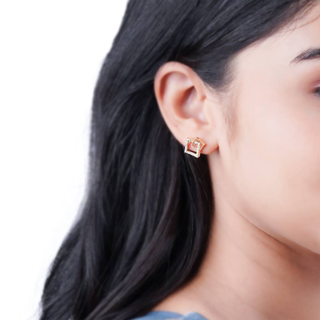 Square Stud Diamond Stud Earrings : ZLE-1089R