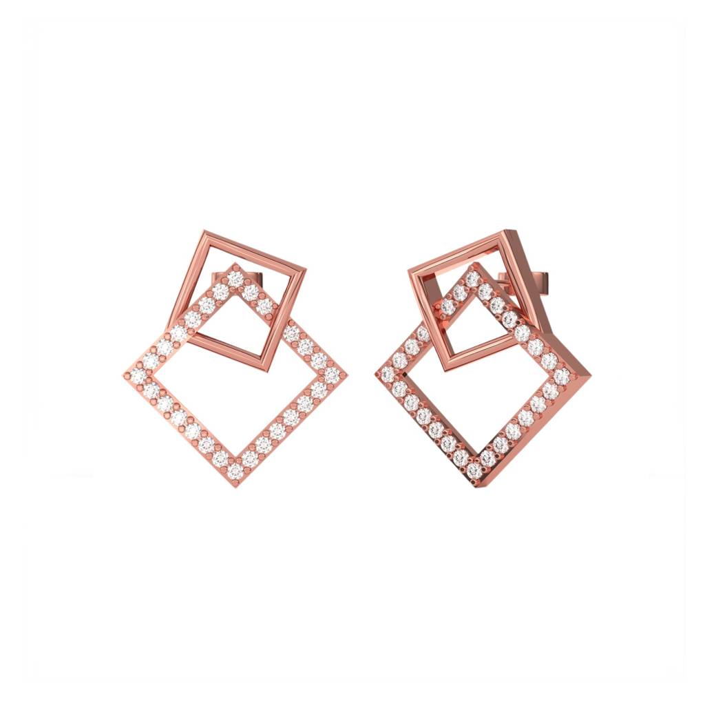 Square Stud Diamond Stud Earrings : ZLE-1089R