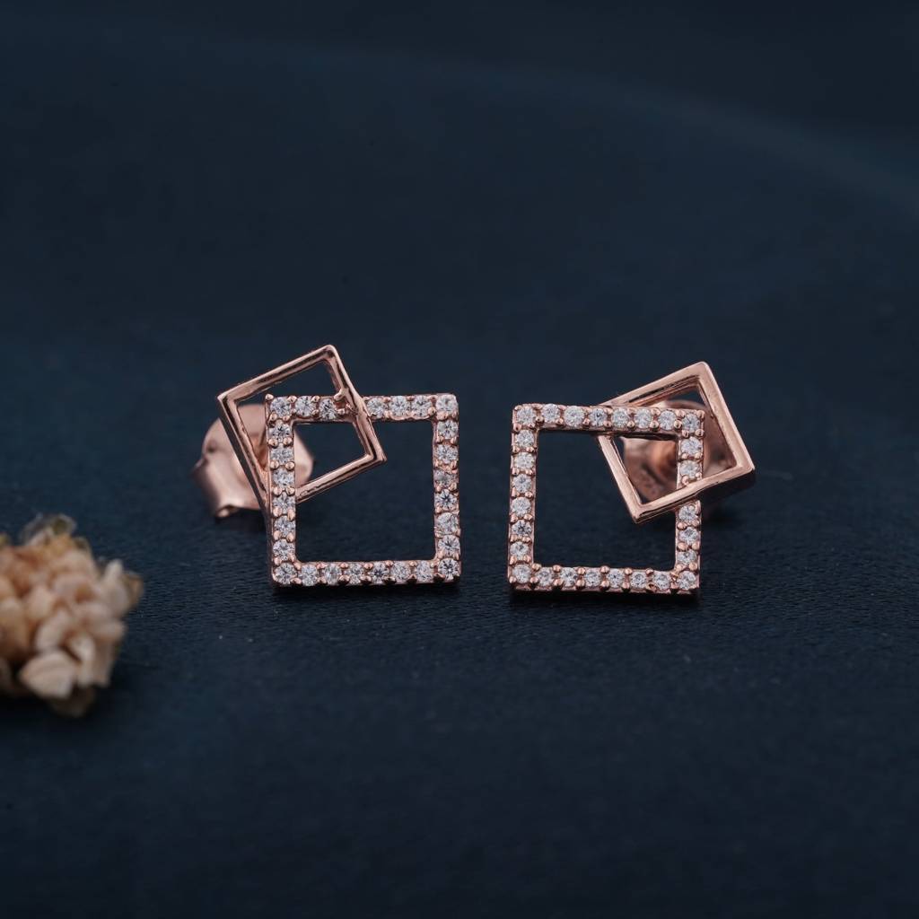 Square Stud Diamond Stud Earrings : ZLE-1089R