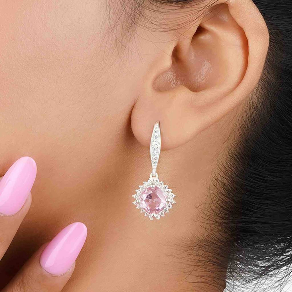 Silver Pink Shiny Drop Earrings : ZLE-1091