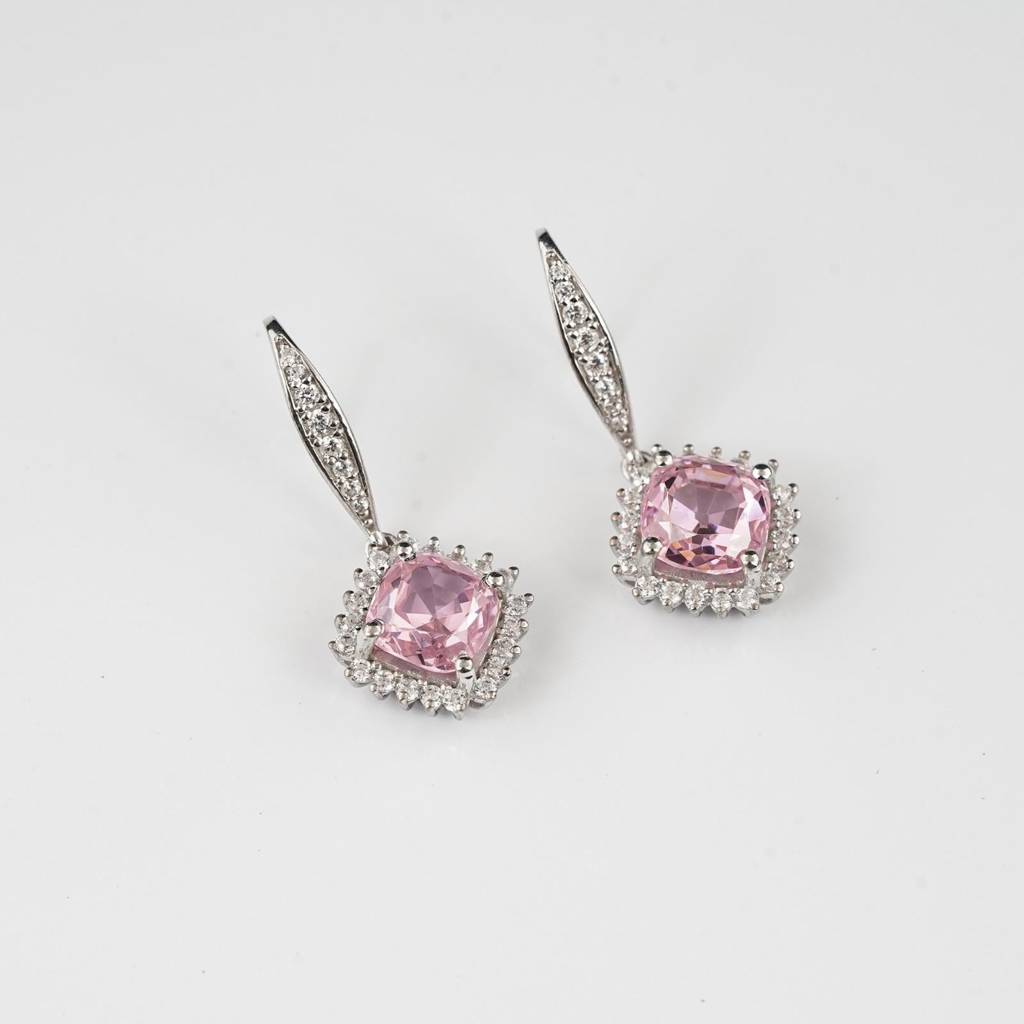Silver Pink Shiny Drop Earrings : ZLE-1091