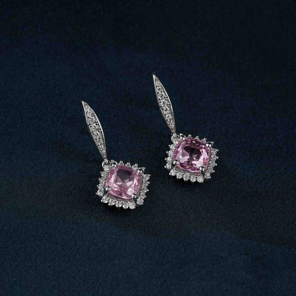 Silver Pink Shiny Drop Earrings : ZLE-1091