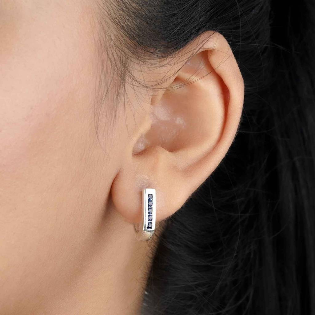 Silver Royal Blue Bar Hoop : ZLE-1095