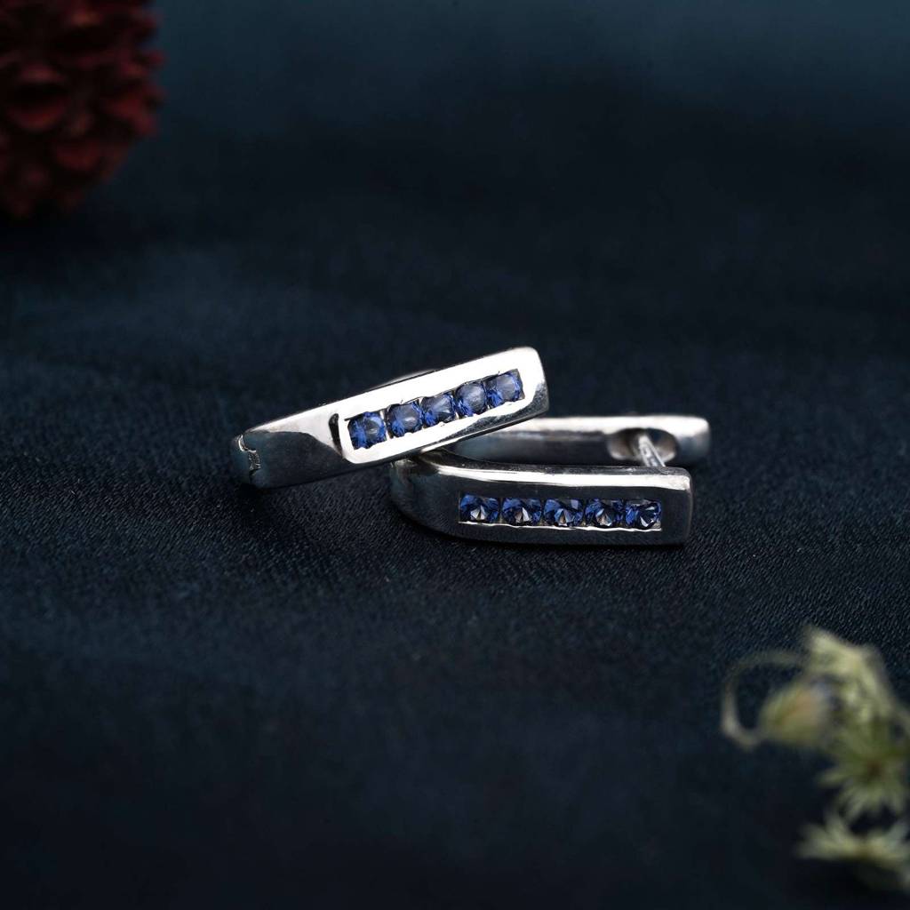 Silver Royal Blue Bar Hoop : ZLE-1095
