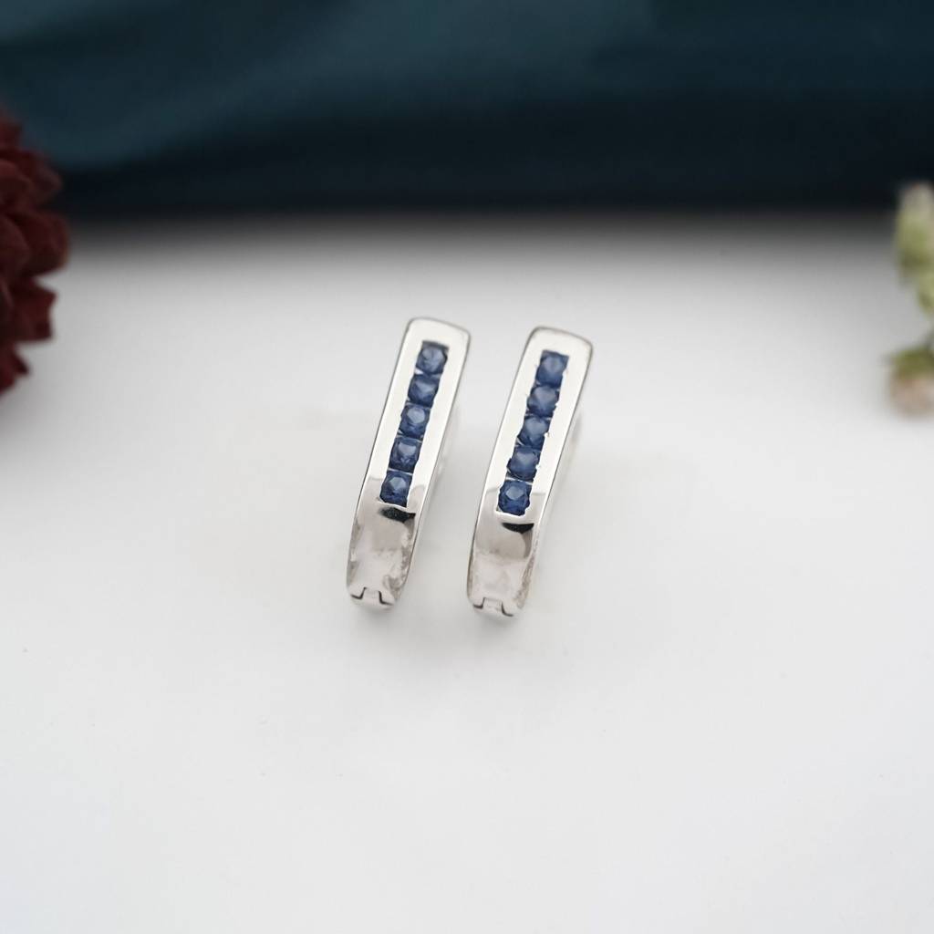Silver Royal Blue Bar Hoop : ZLE-1095