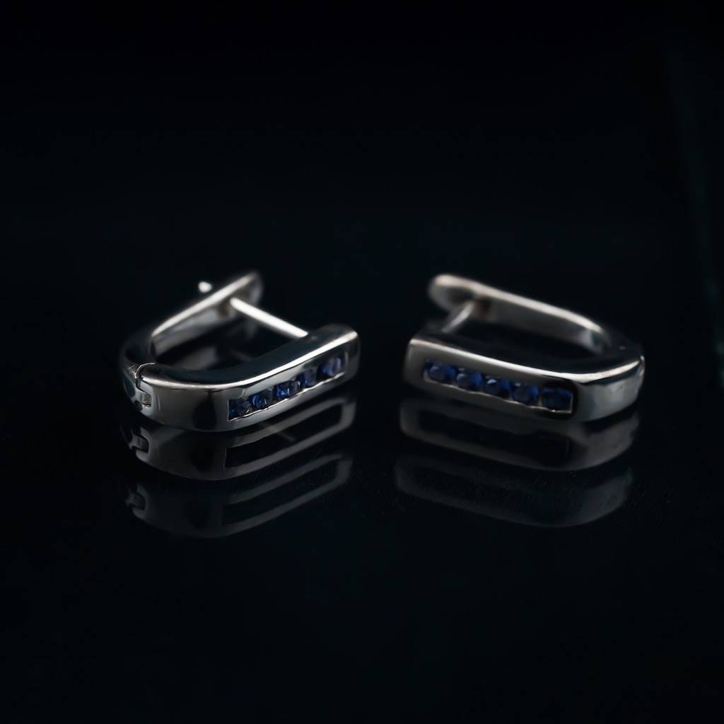 Silver Royal Blue Bar Hoop : ZLE-1095