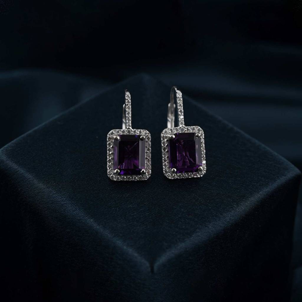 Silver Dreamy Purple Drop Earrings : ZLE-1097