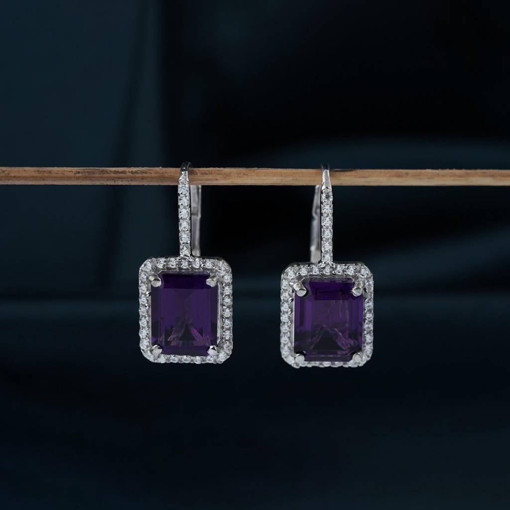 Silver Dreamy Purple Drop Earrings : ZLE-1097