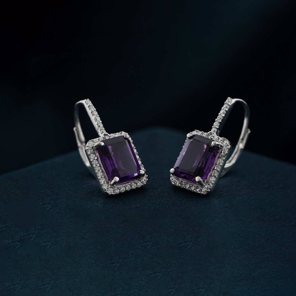 Silver Dreamy Purple Drop Earrings : ZLE-1097