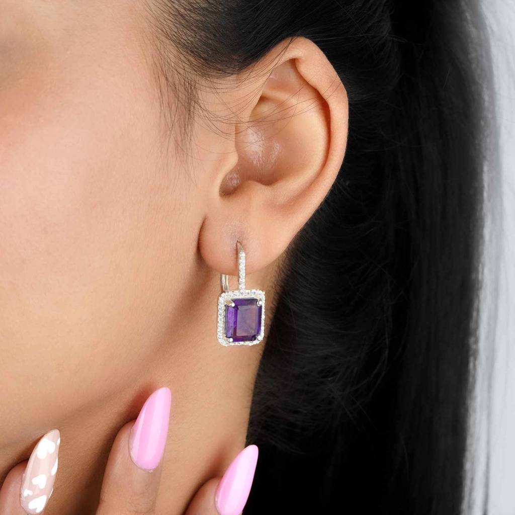 Silver Dreamy Purple Drop Earrings : ZLE-1097
