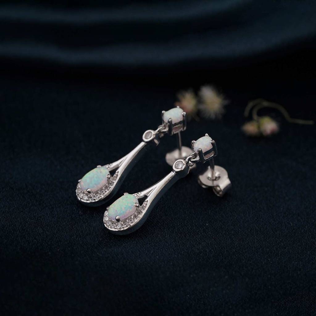 Silver Teardrop Opal Earrings : ZLE-1098