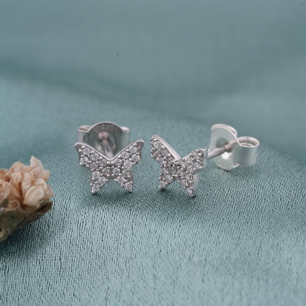 Silver Zircon Butterfly Studs : ZLE-1104