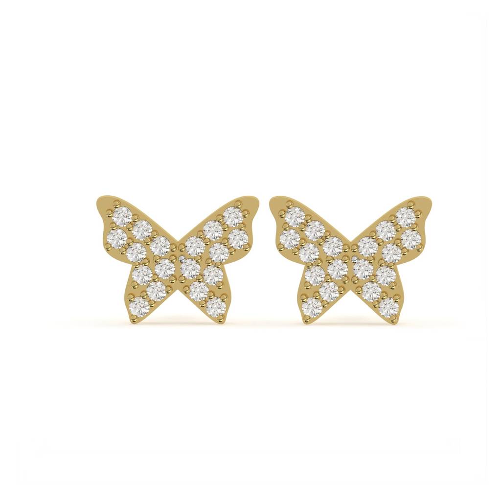 Golden Butterfly Cubic Zirconia Stud Earrings : ZLE-1104Y
