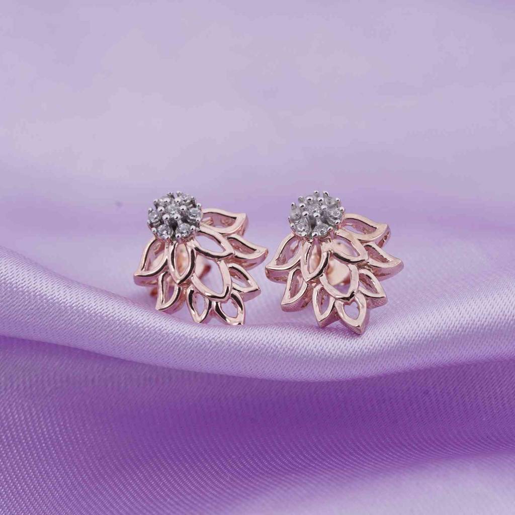 Rose Gold Lotus Stud Earrings : ZLE-1106