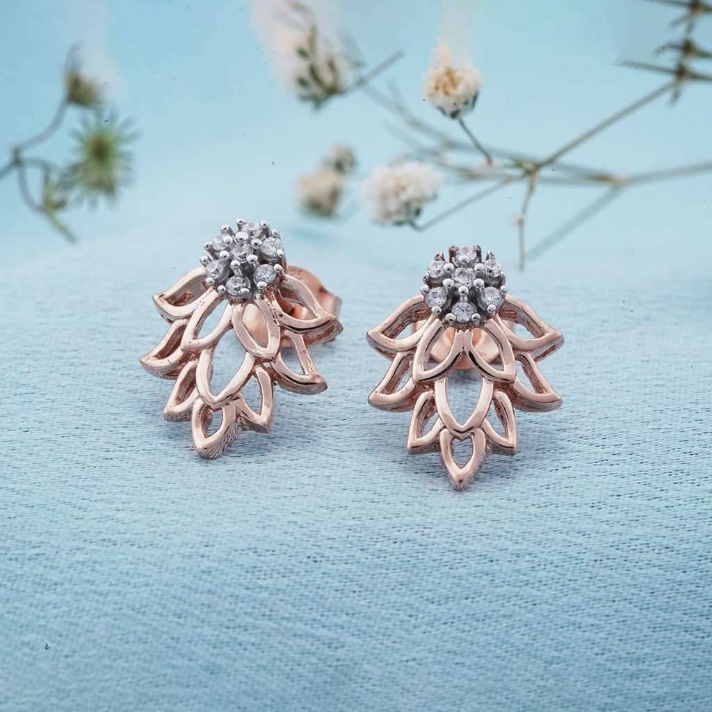 Rose Gold Lotus Stud Earrings : ZLE-1106