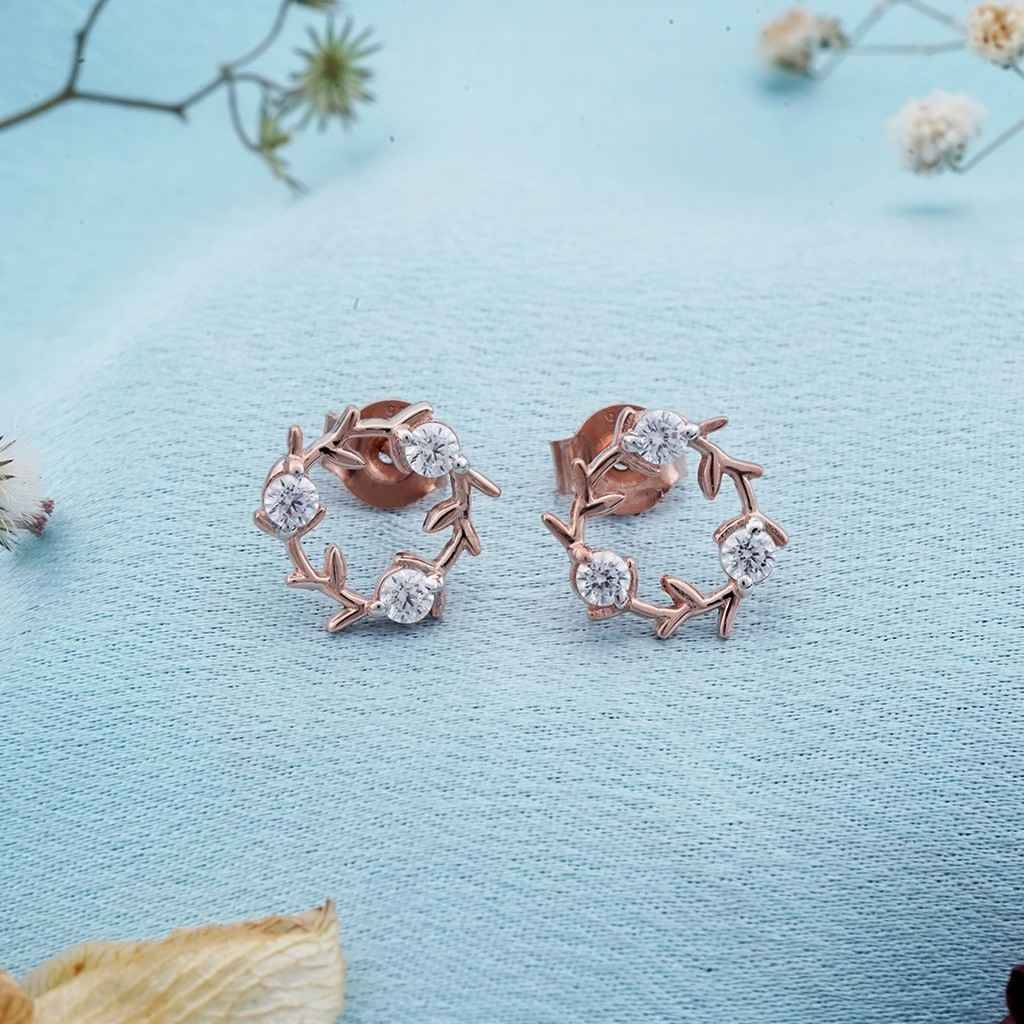 Rose Gold Forest Leaf Stud Earrings : ZLE-1107