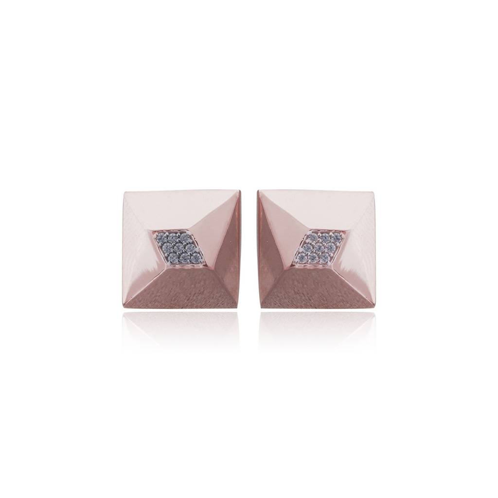Rose Gold Pyramid Stud Earrings : ZLE-1108