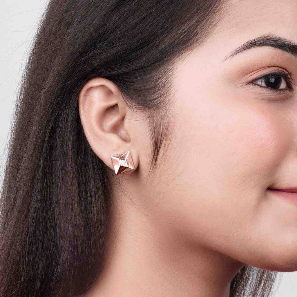 Rose Gold Pyramid Stud Earrings : ZLE-1108