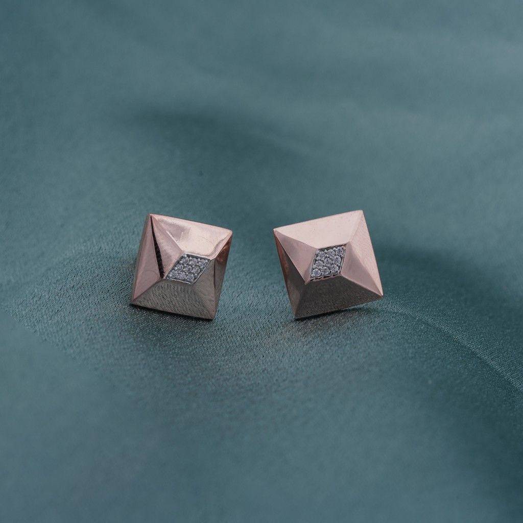 Rose Gold Pyramid Stud Earrings : ZLE-1108