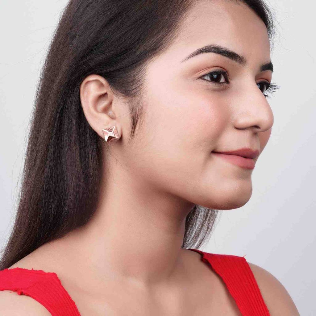 Rose Gold Pyramid Stud Earrings : ZLE-1108
